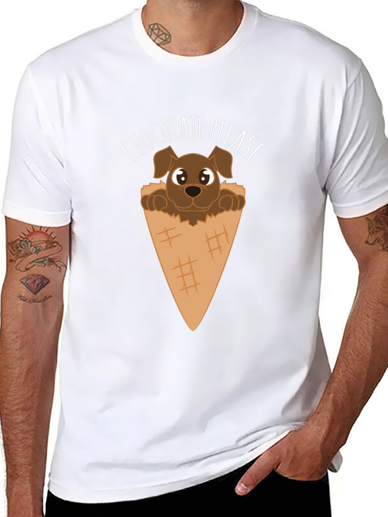 Chocolate Please Puppy Ice Cream Cone Graphic T-Shirt