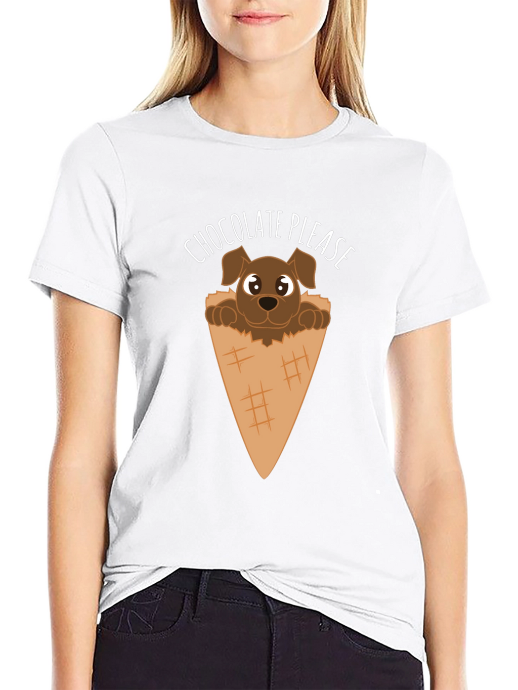 Chocolate Please Puppy Ice Cream Cone Graphic T-Shirt