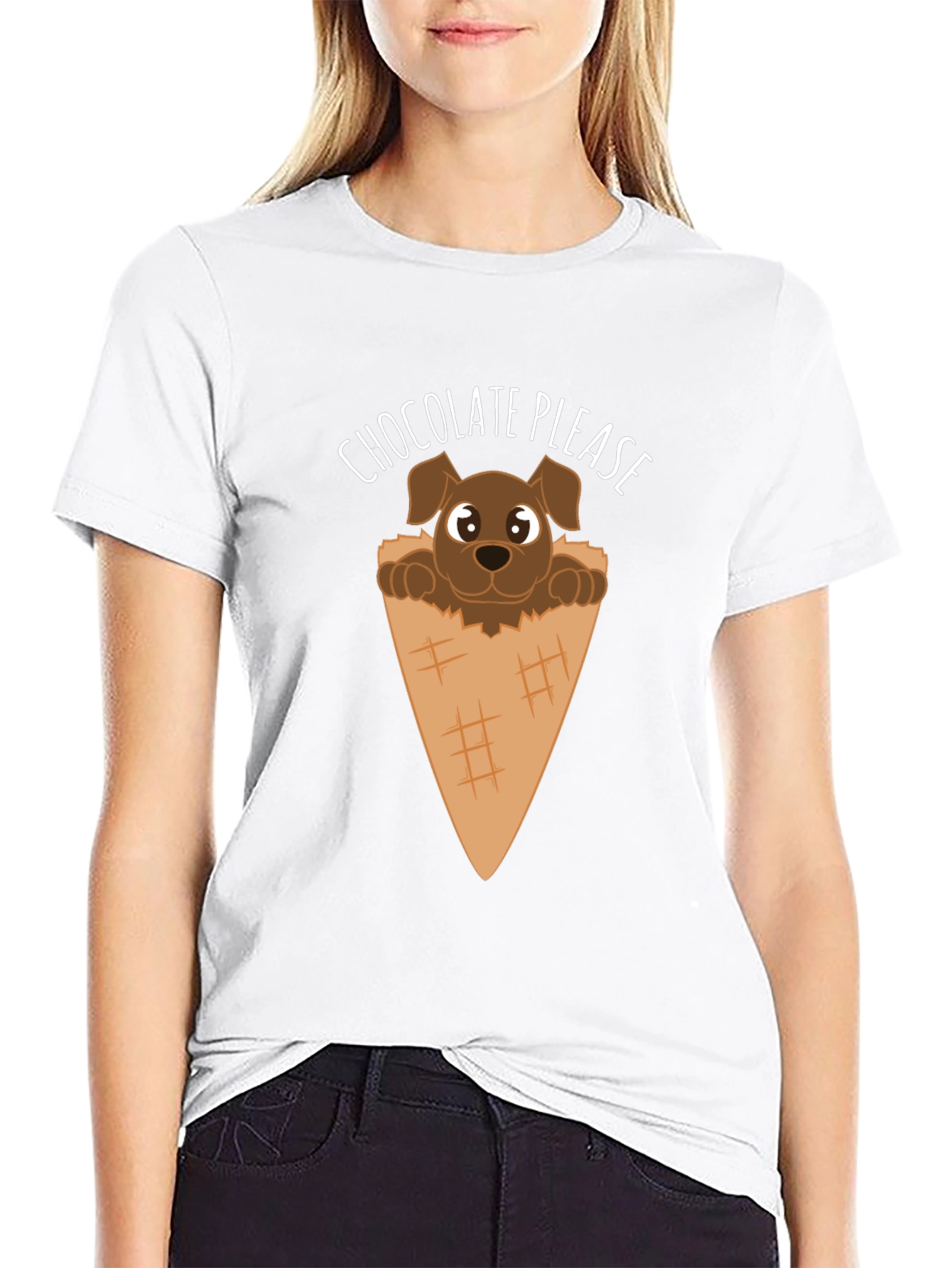 Chocolate Please Puppy Ice Cream Cone Graphic T-Shirt