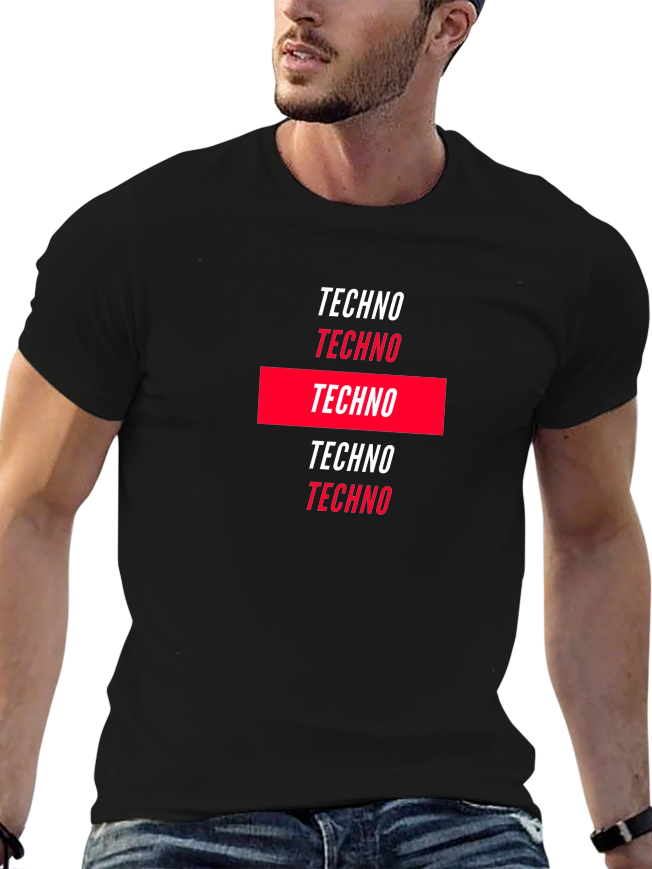 Techno Graphic Print Black T-Shirt