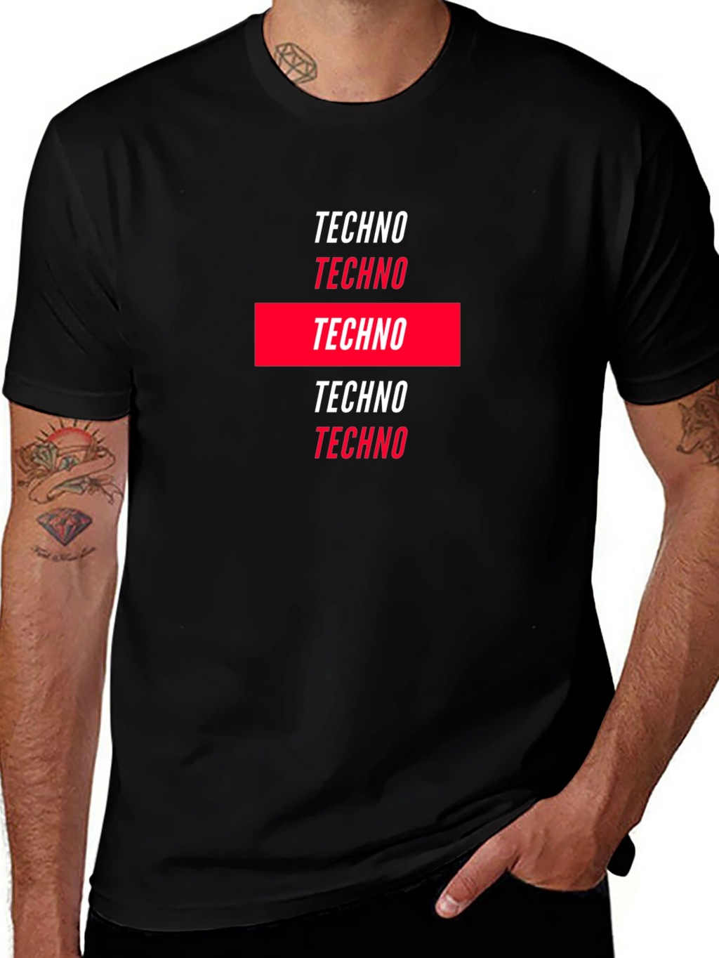 Techno Graphic Print Black T-Shirt