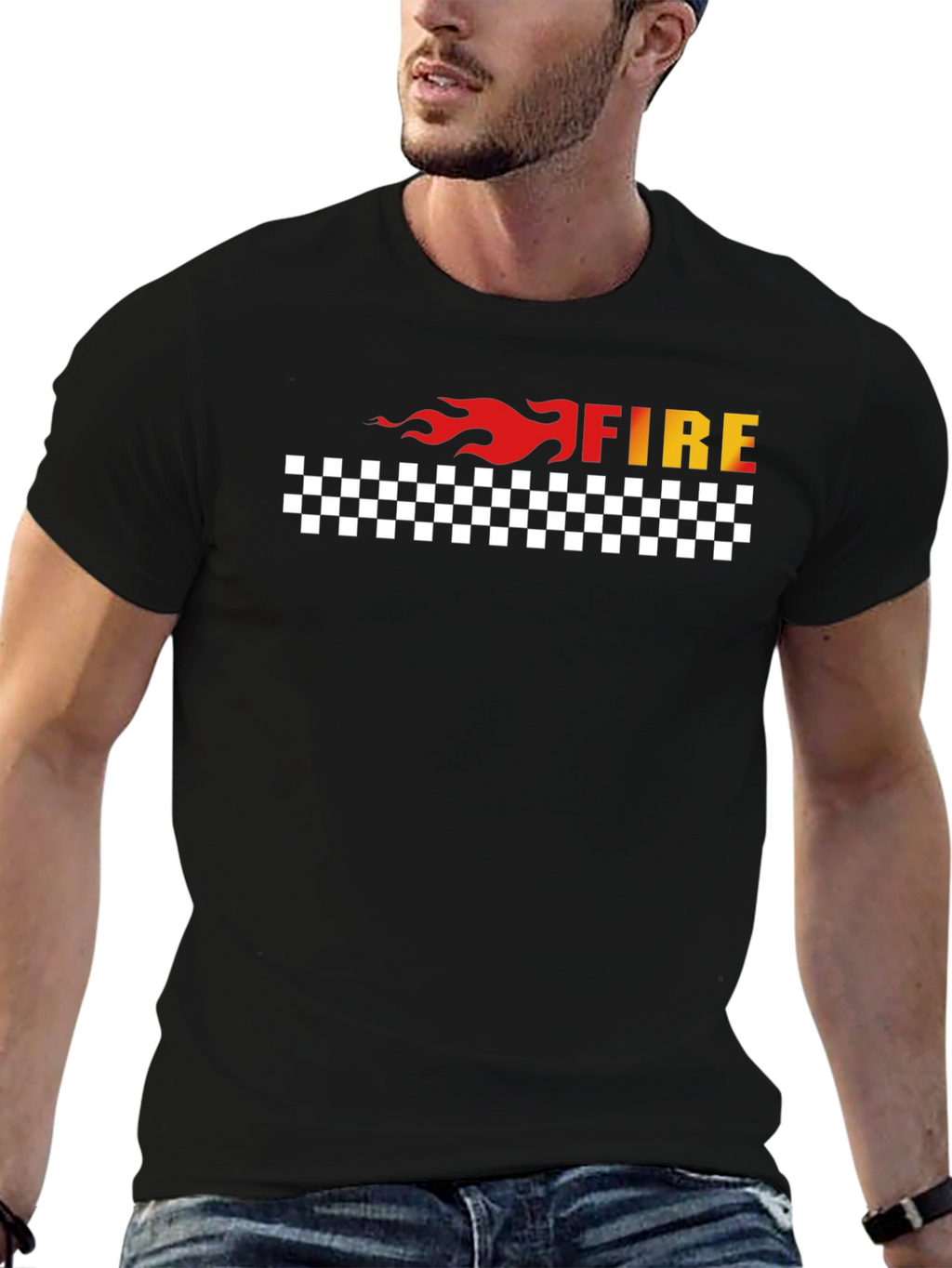 Fire Graphic Tee - Black Cotton Blend T-Shirt