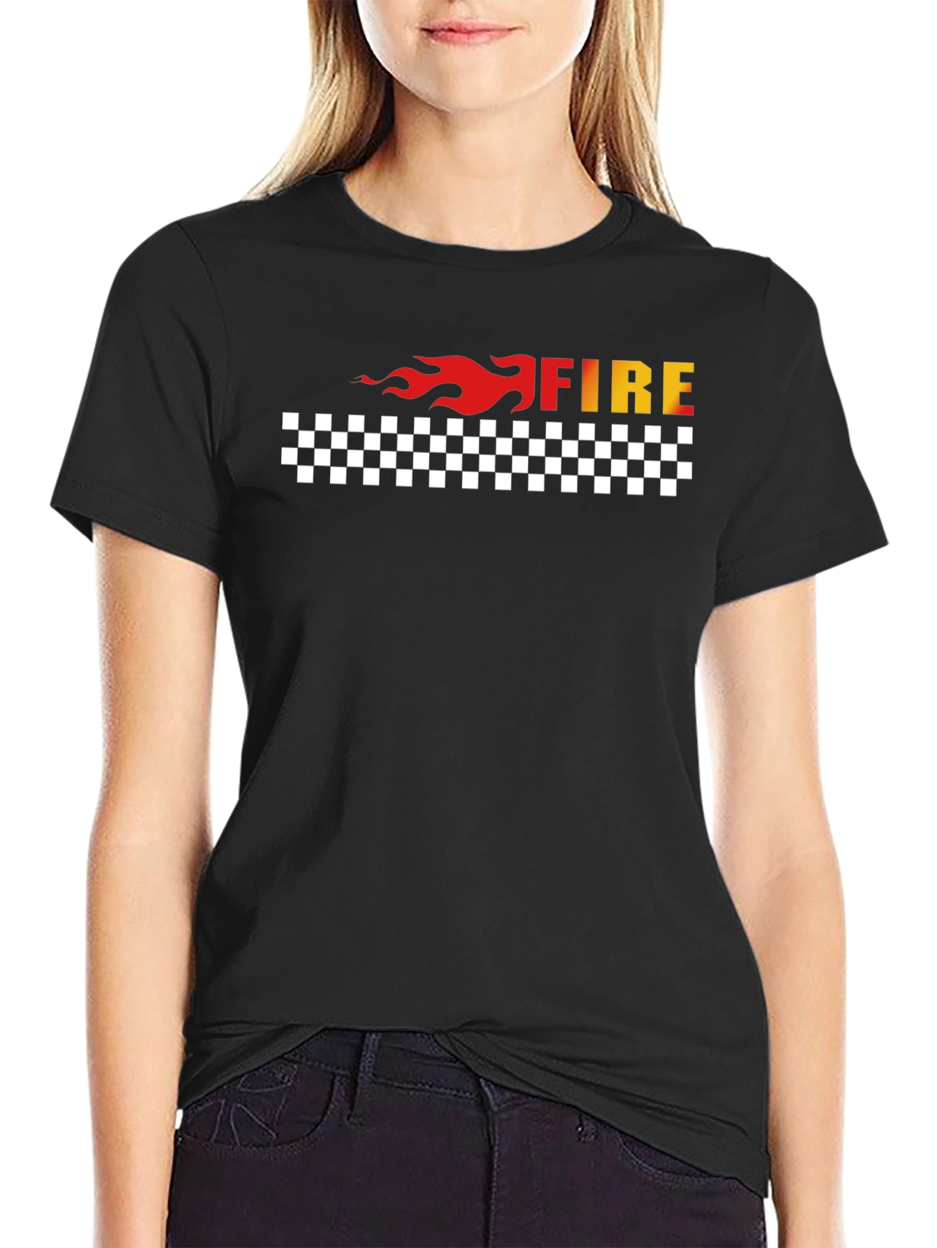 Fire Graphic Tee - Black Cotton Blend T-Shirt