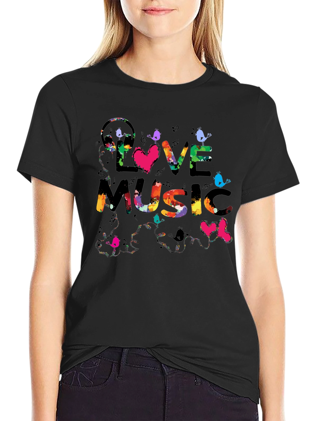 Love Music Graphic Tee - Colorful Print