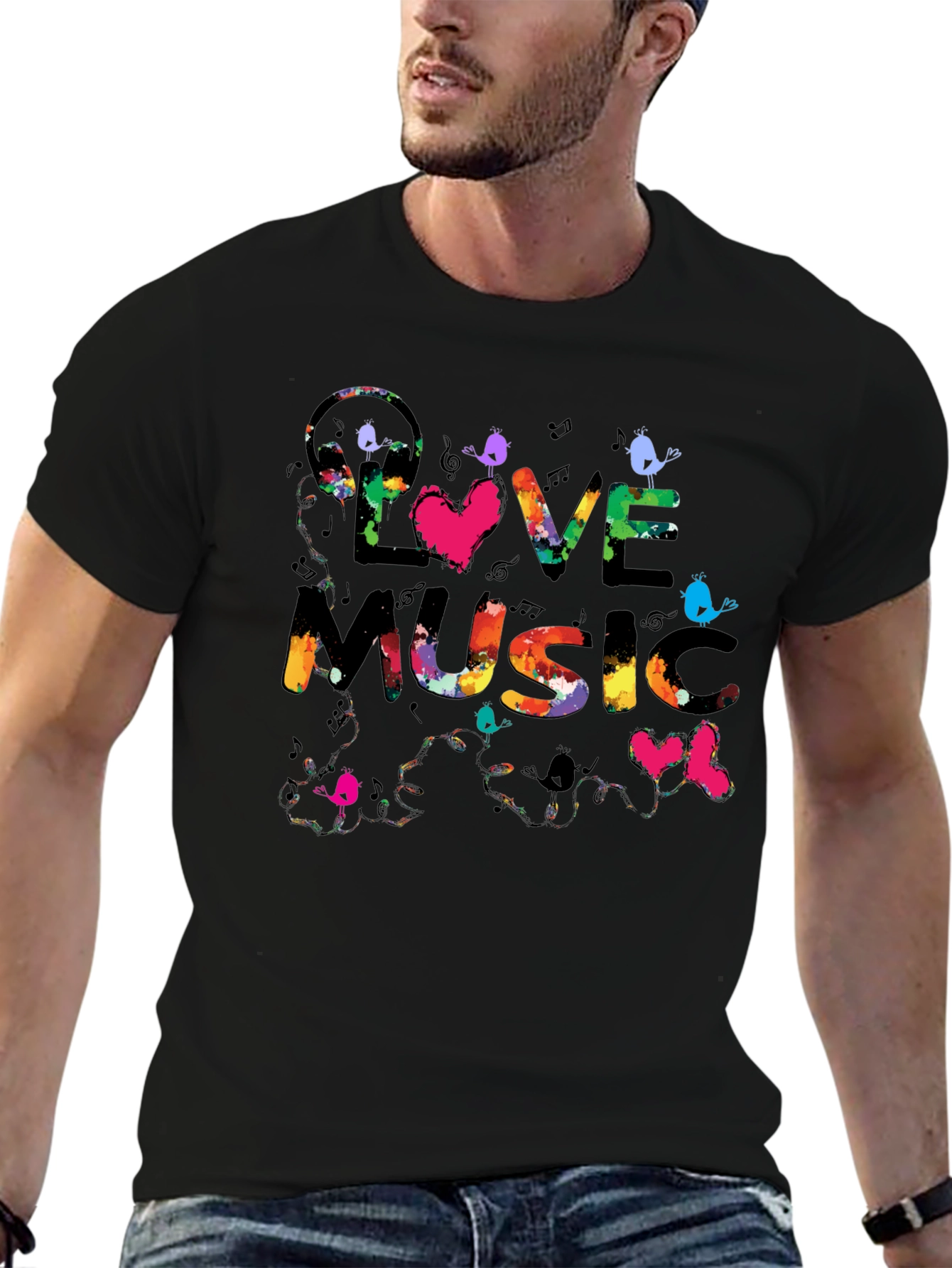 Love Music Graphic Tee - Colorful Print