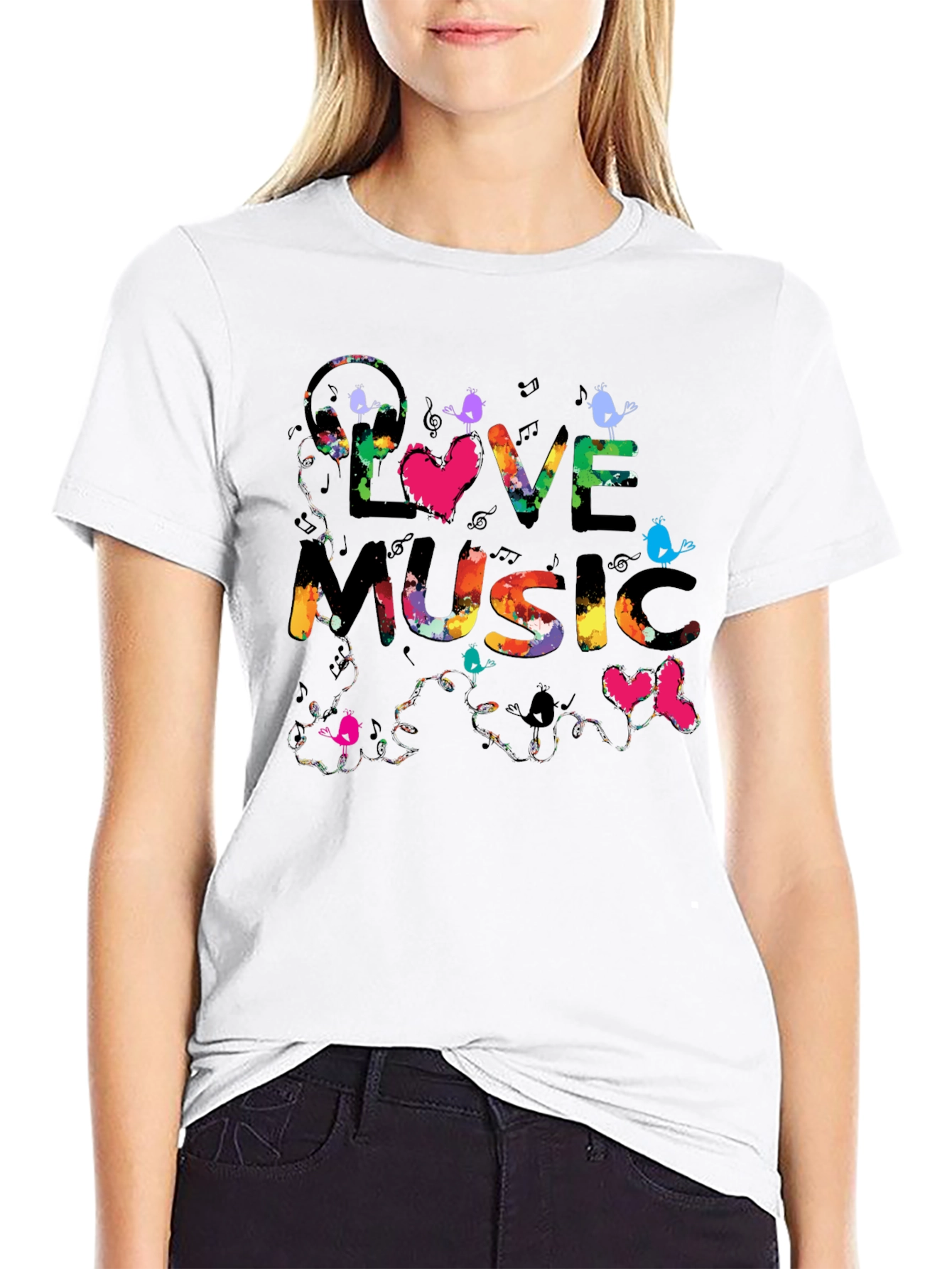 Love Music Graphic Tee - Colorful Print