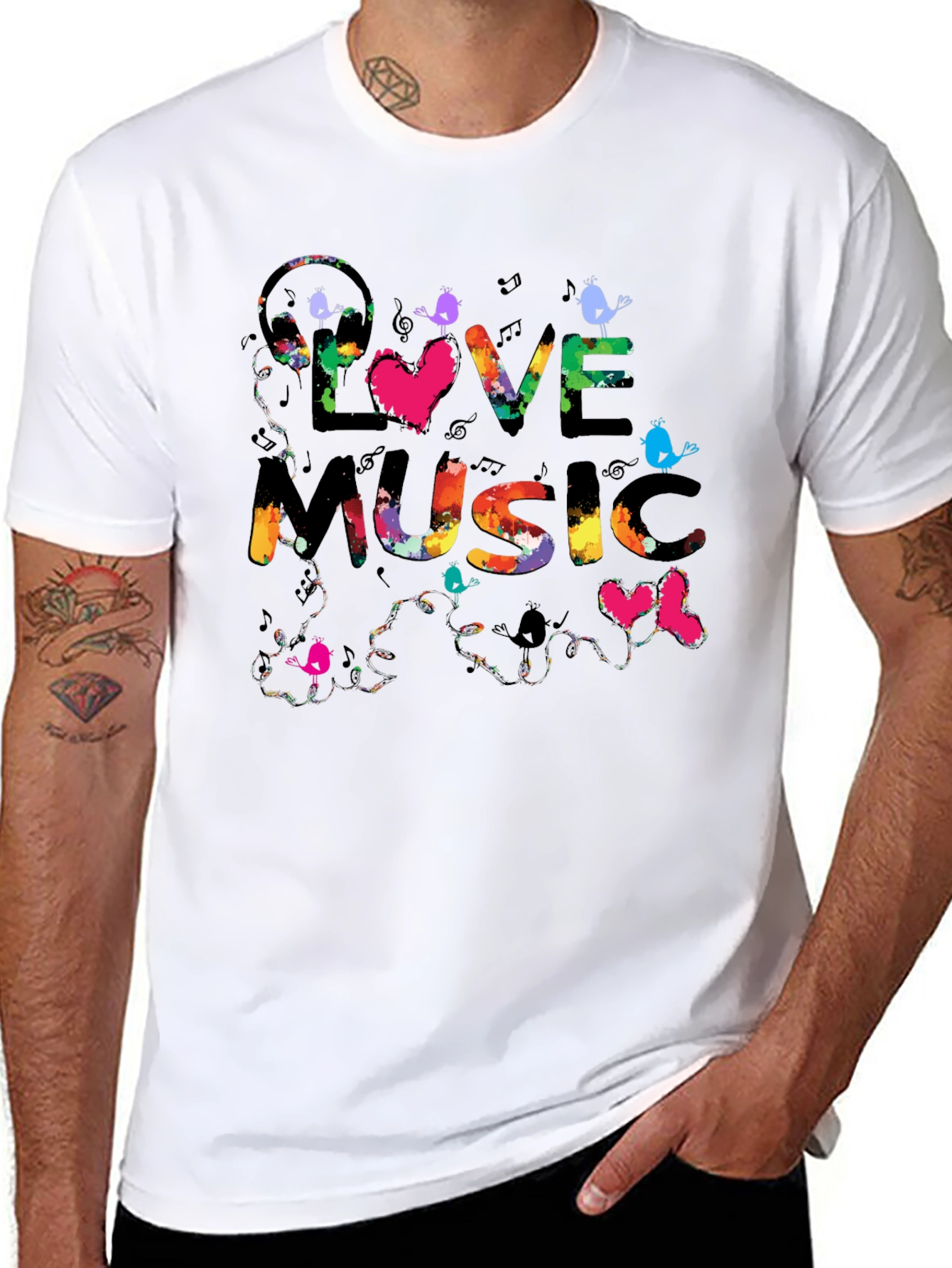 Love Music Graphic Tee - Colorful Print