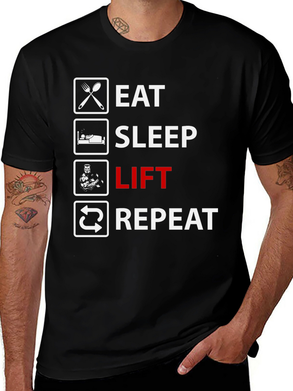 Eat Sleep Lift Repeat Black T-Shirt