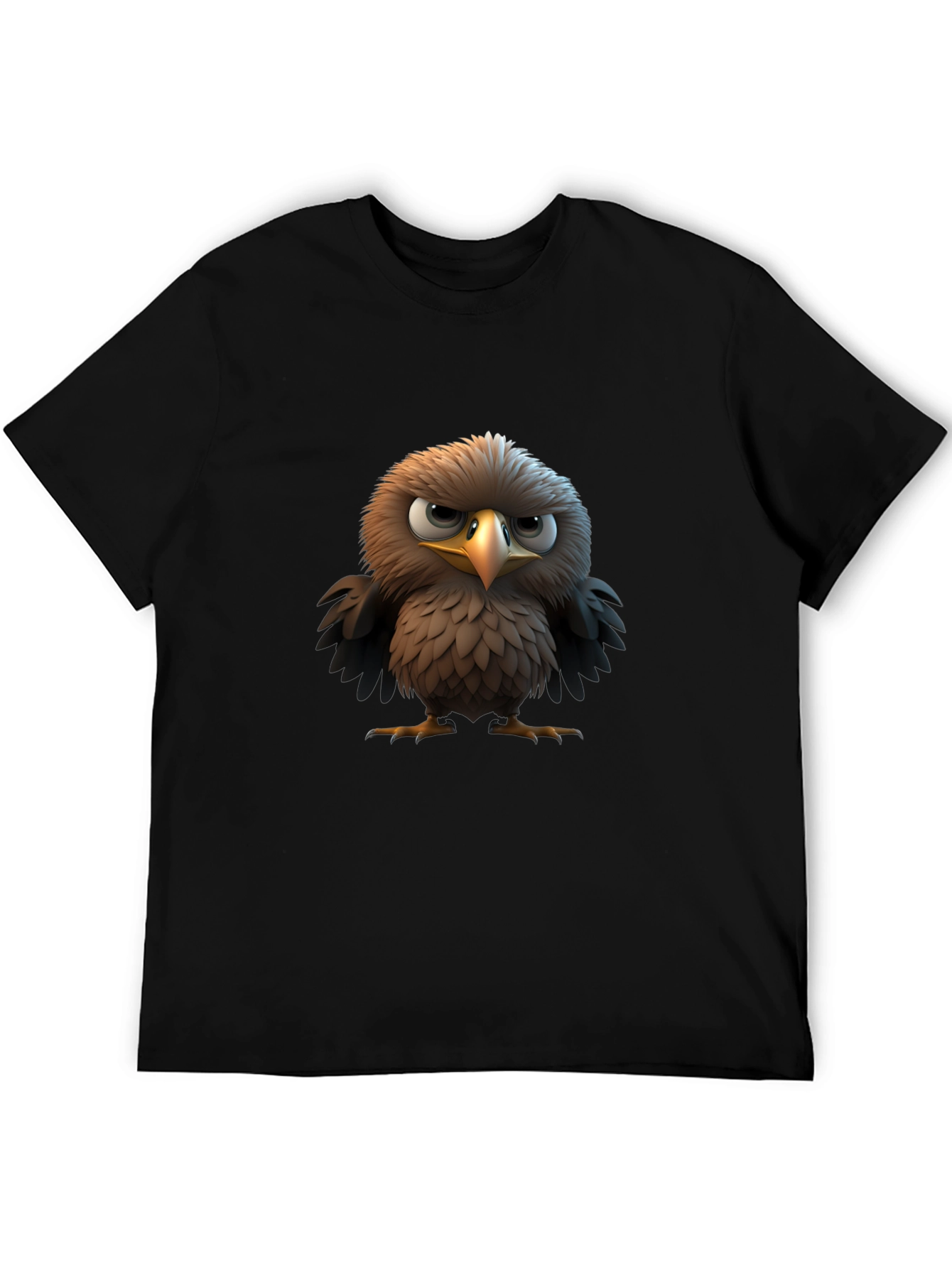 Angry Bird Cartoon Print Black T-Shirt
