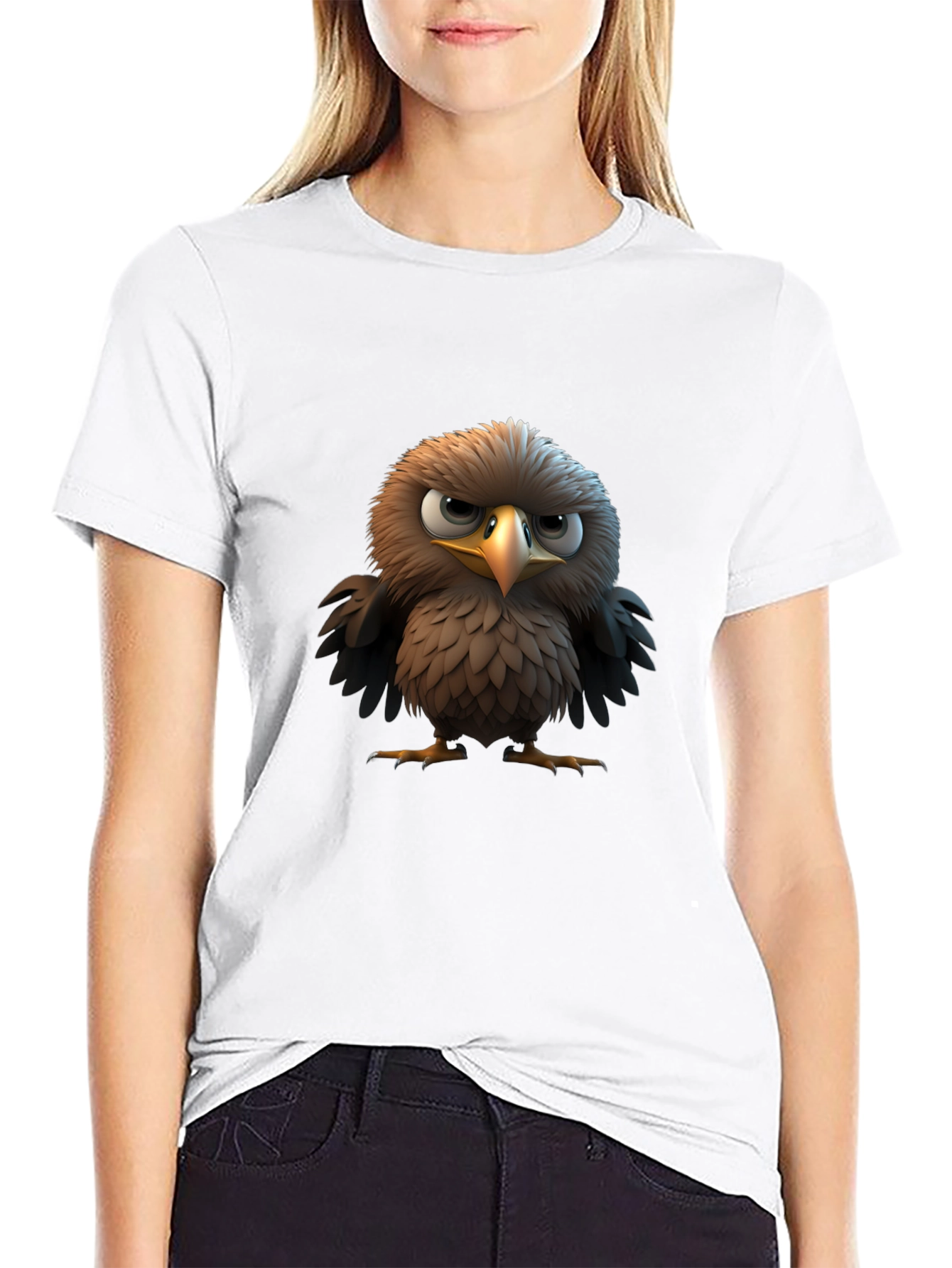 Angry Bird Cartoon Print Black T-Shirt