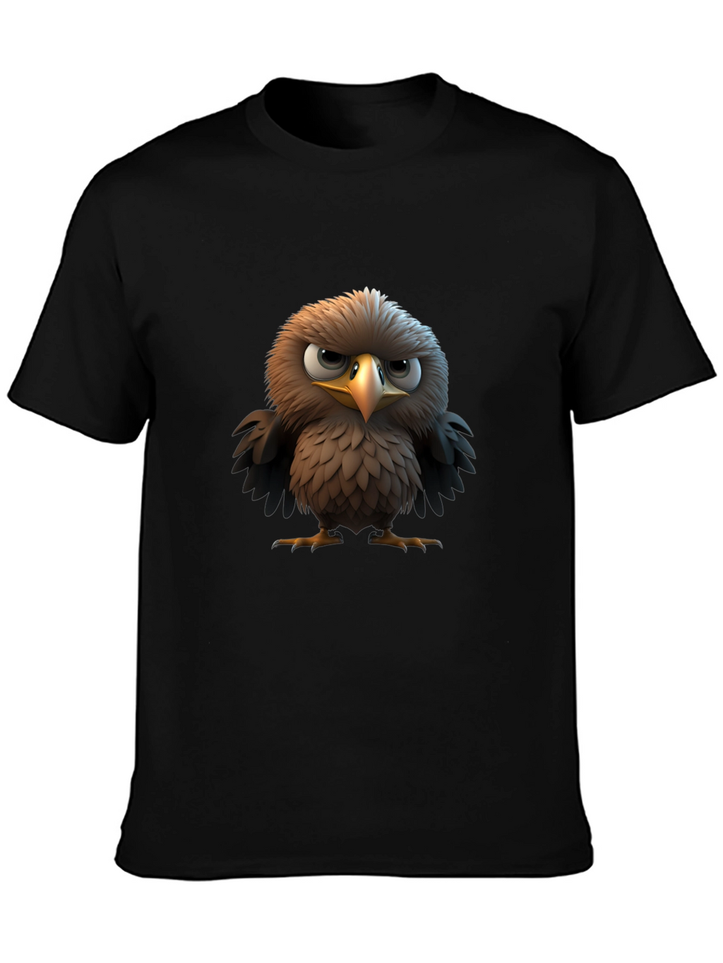 Angry Bird Cartoon Print Black T-Shirt