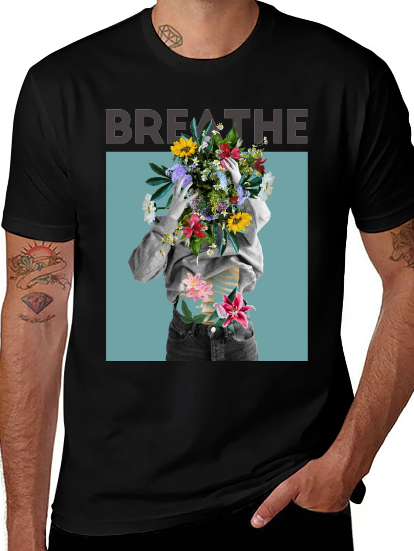 Breathe Floral Graphic Black T-Shirt