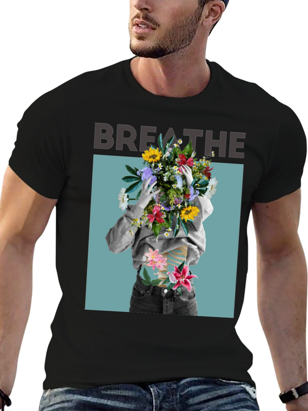 Breathe Floral Graphic Black T-Shirt