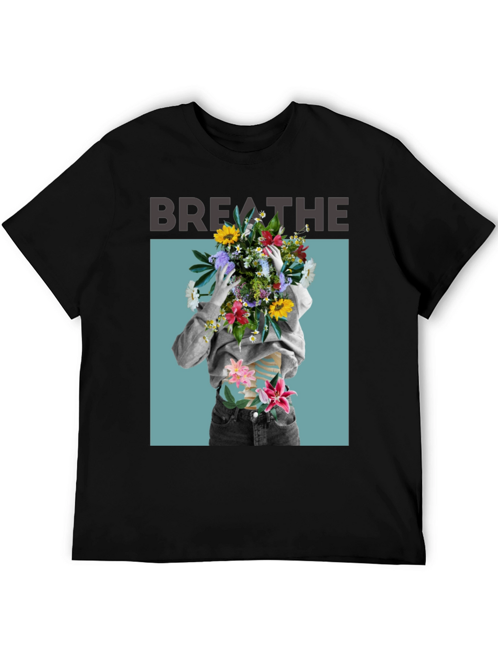 Breathe Floral Graphic Black T-Shirt