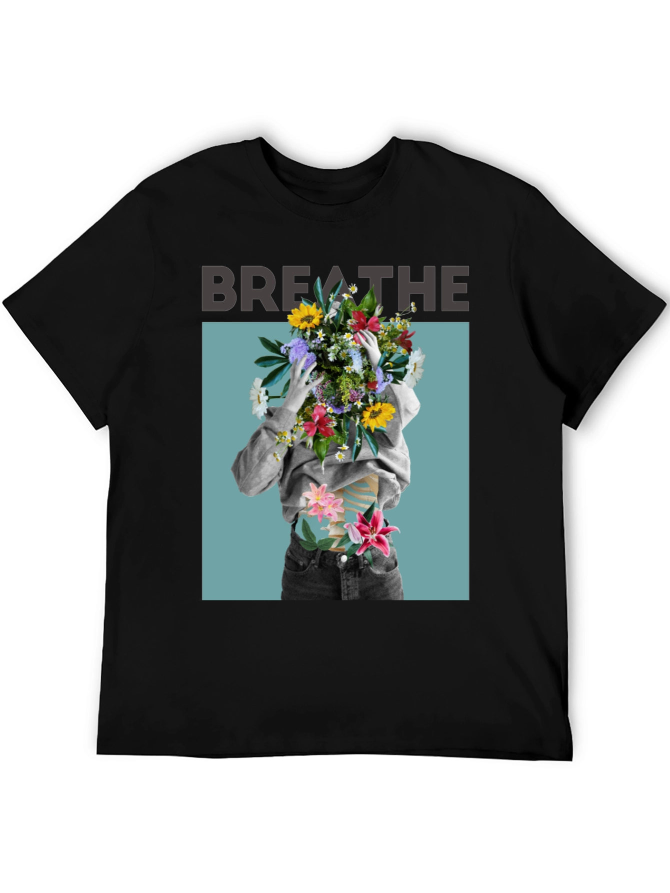 Breathe Floral Graphic Black T-Shirt