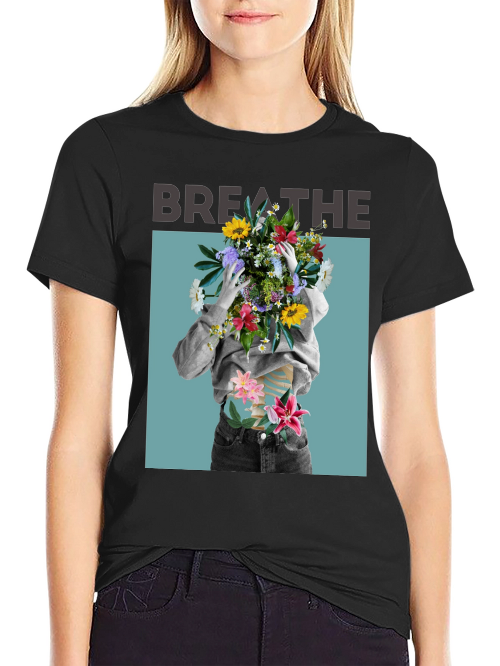 Breathe Floral Graphic Black T-Shirt