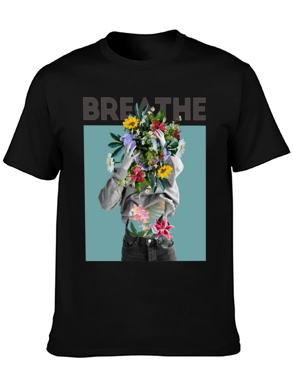 Breathe Floral Graphic Black T-Shirt