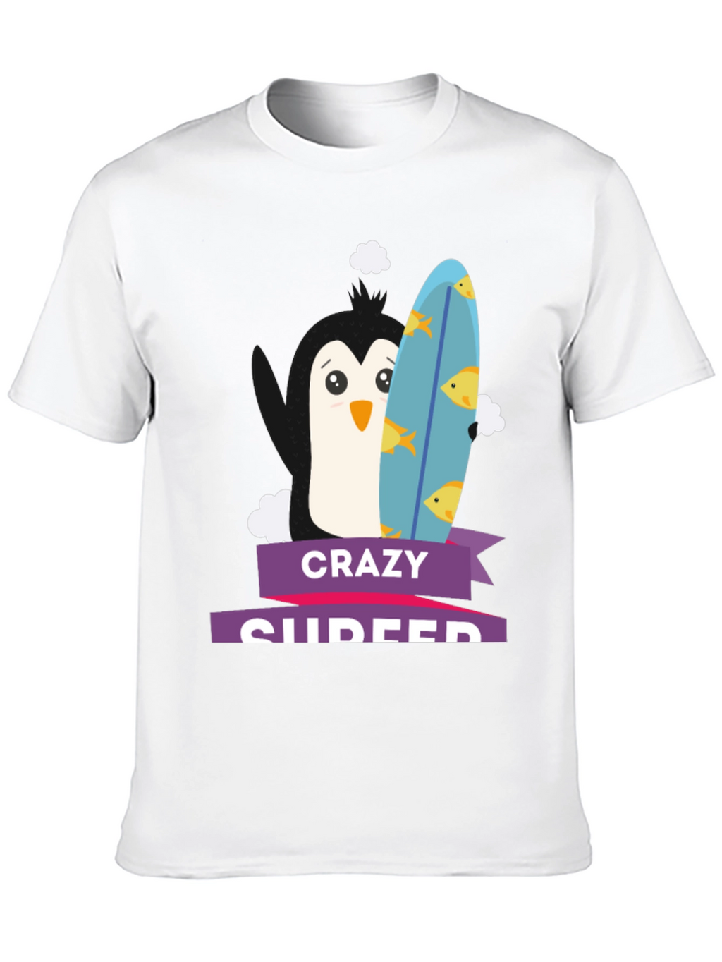 Crazy Surfer Penguin Black T-Shirt