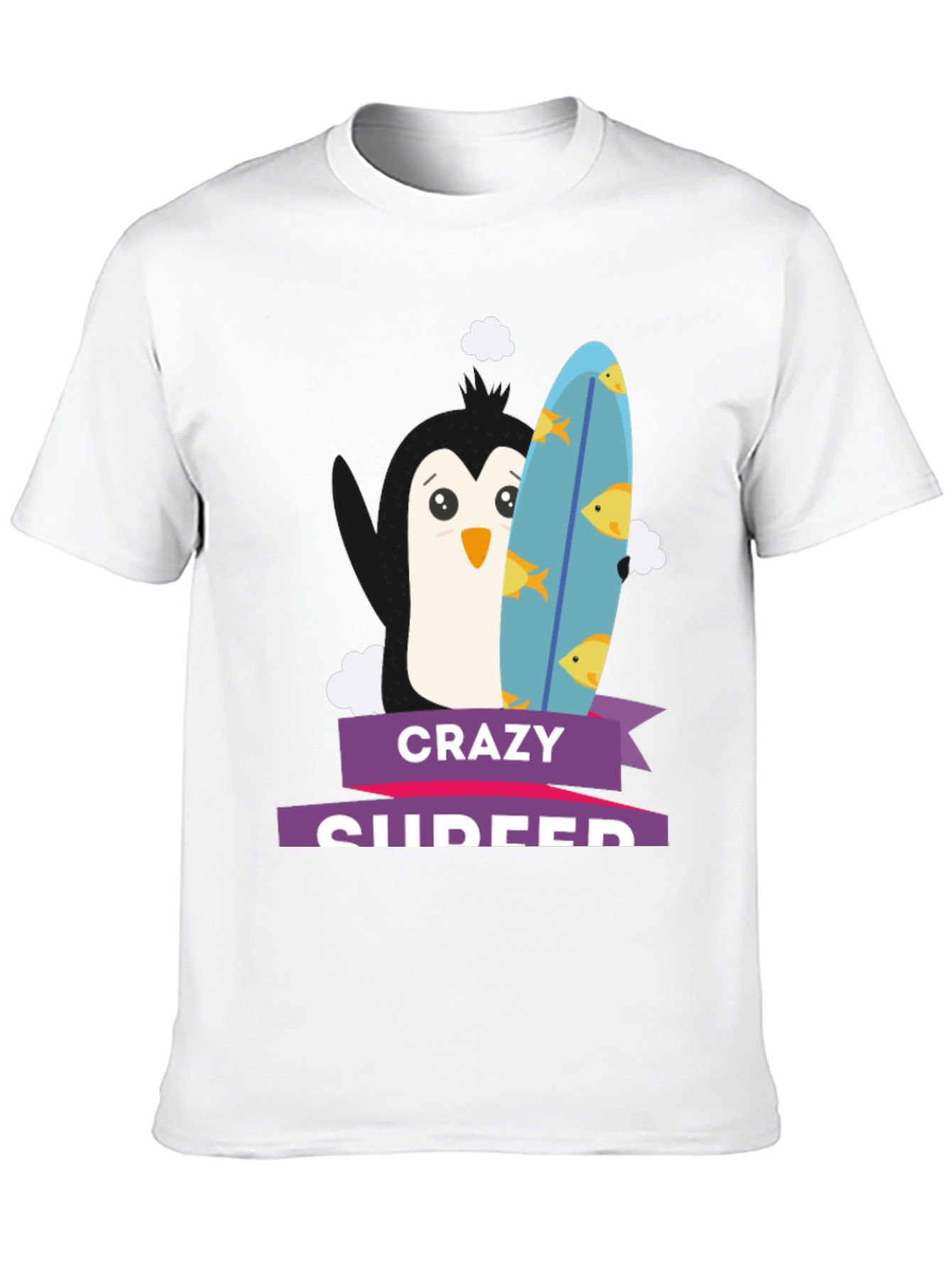 Crazy Surfer Penguin Black T-Shirt