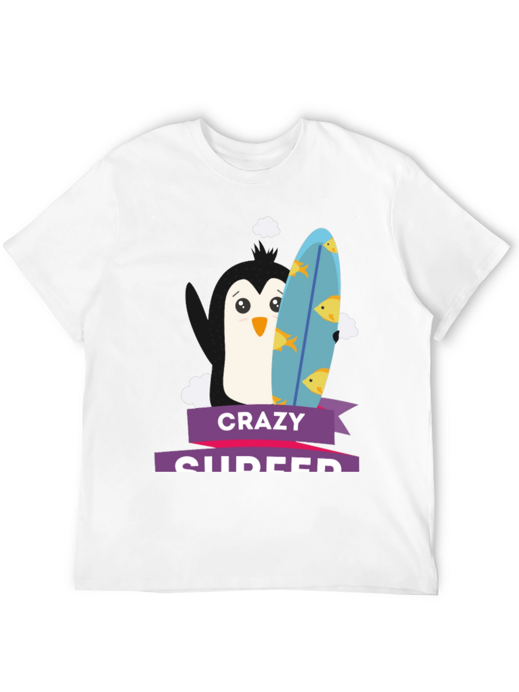 Crazy Surfer Penguin Black T-Shirt