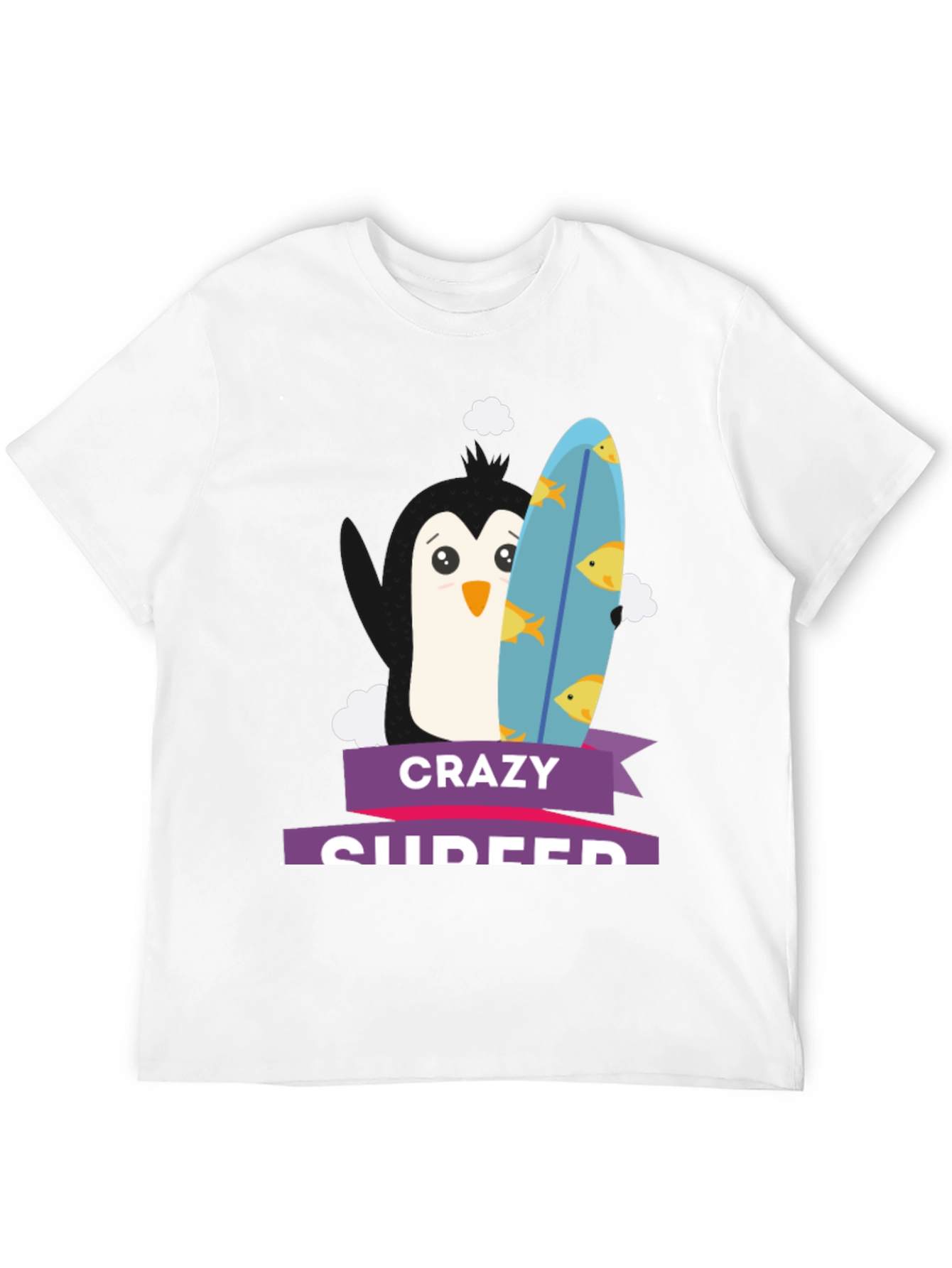 Crazy Surfer Penguin Black T-Shirt