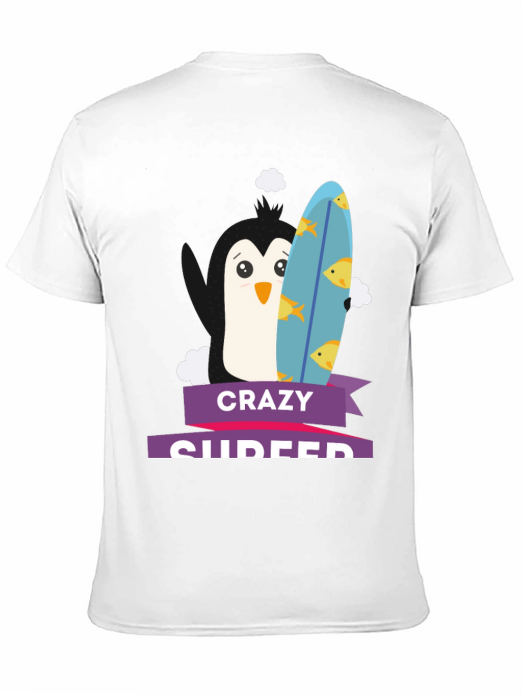 Crazy Surfer Penguin Black T-Shirt