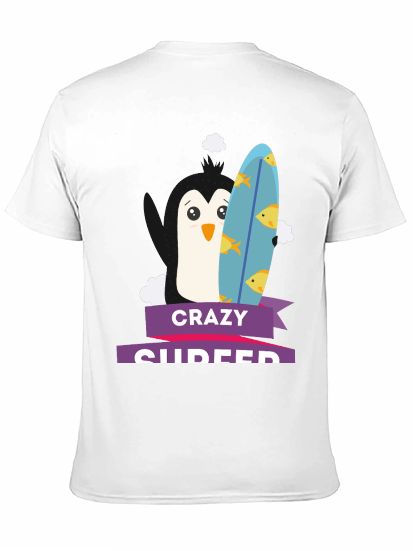 Crazy Surfer Penguin Black T-Shirt