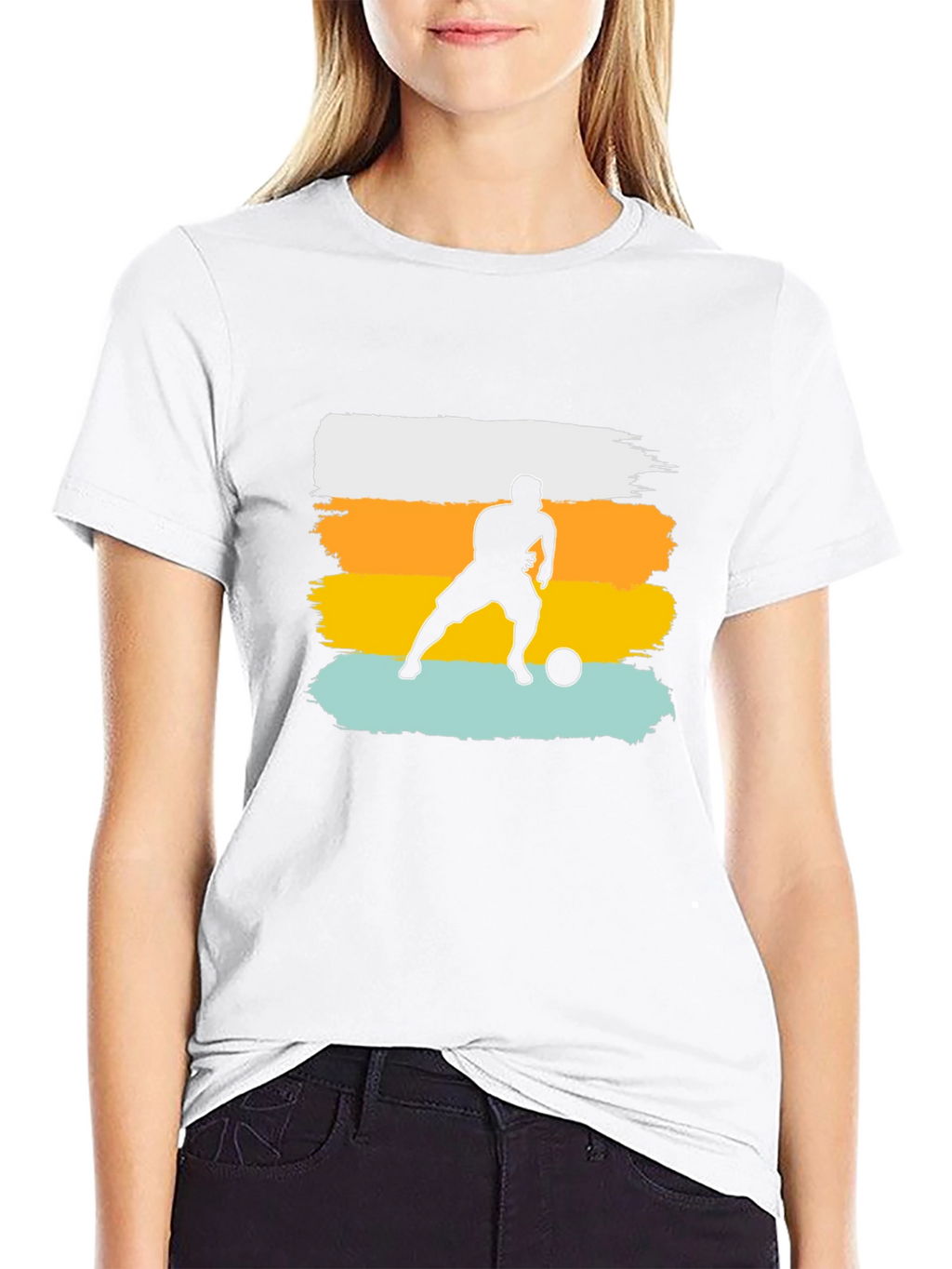 Soccer Player Graphic Tee - Black Cotton Casual Shirt