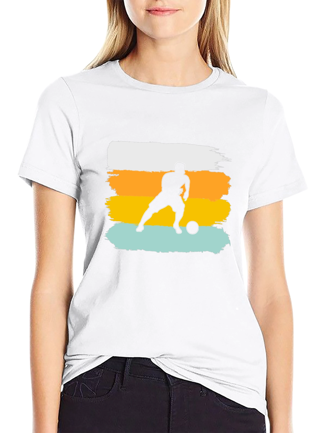 Soccer Player Graphic Tee - Black Cotton Casual Shirt