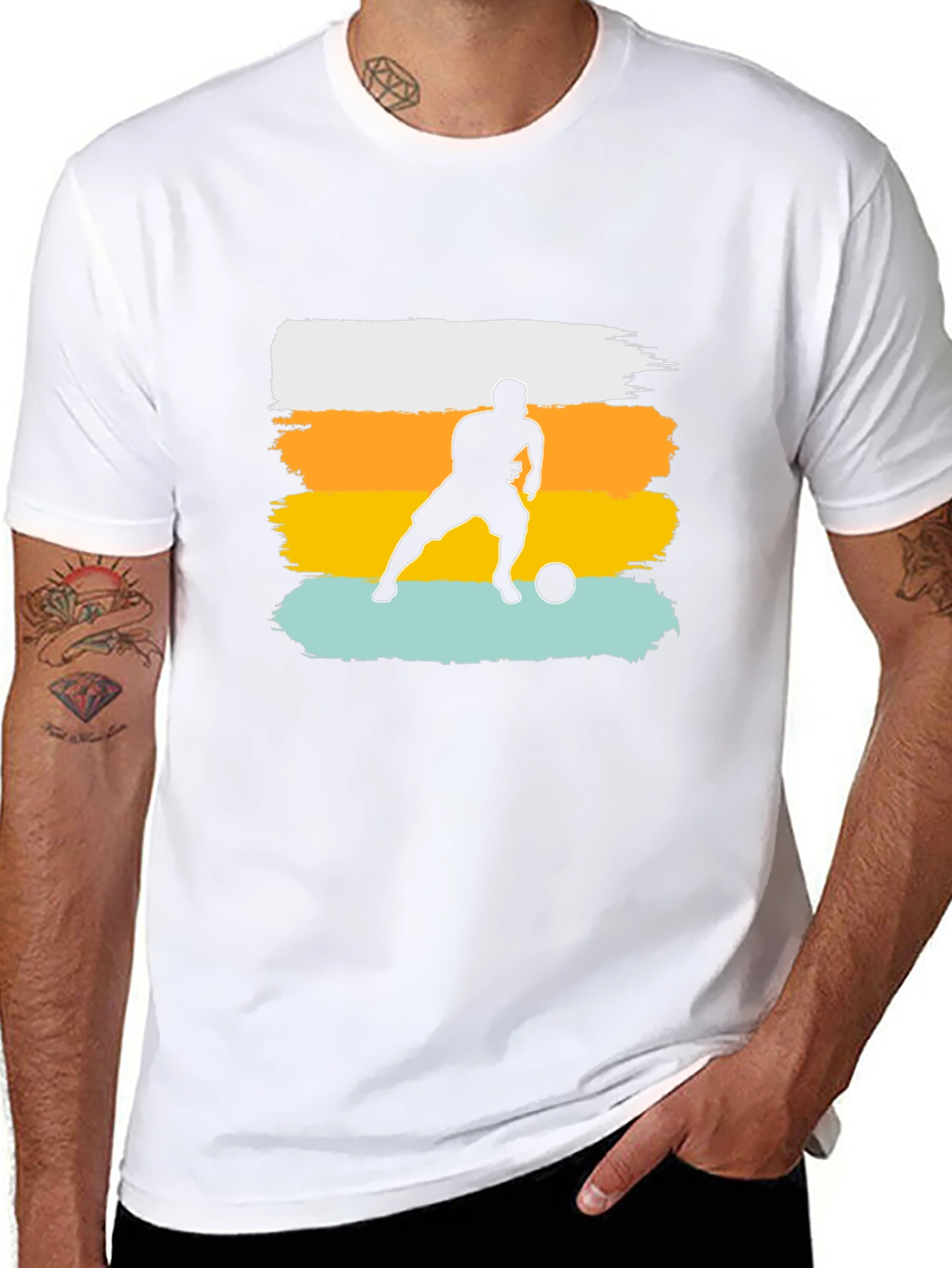 Soccer Player Graphic Tee - Black Cotton Casual Shirt