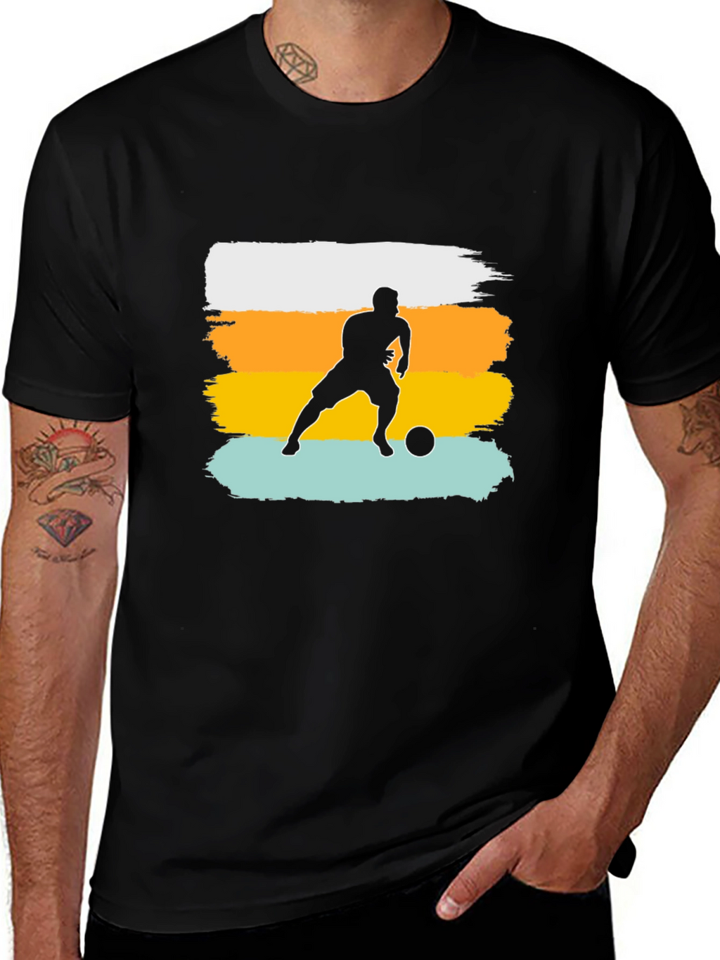 Soccer Player Graphic Tee - Black Cotton Casual Shirt