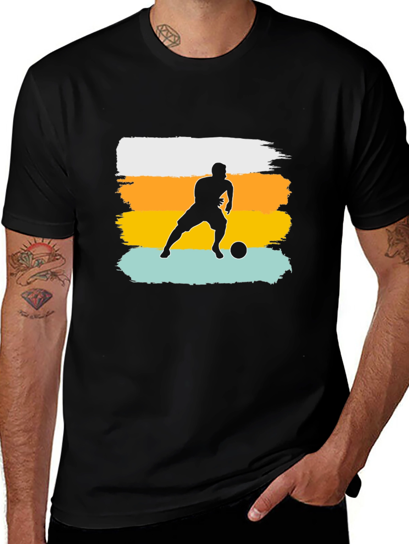 Soccer Player Graphic Tee - Black Cotton Casual Shirt