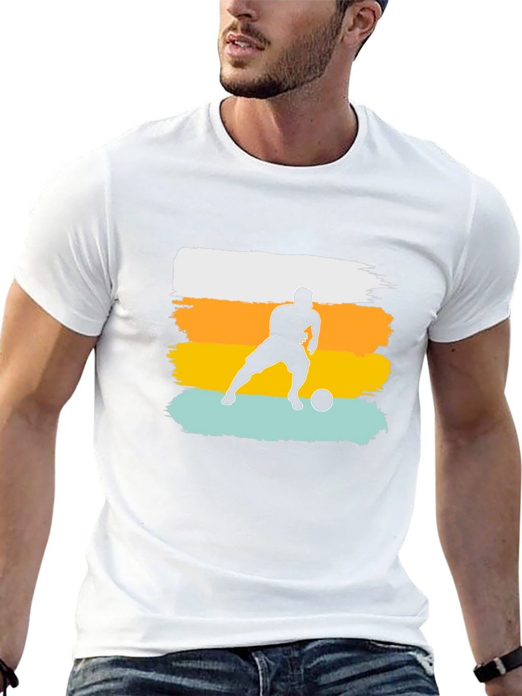 Soccer Player Graphic Tee - Black Cotton Casual Shirt