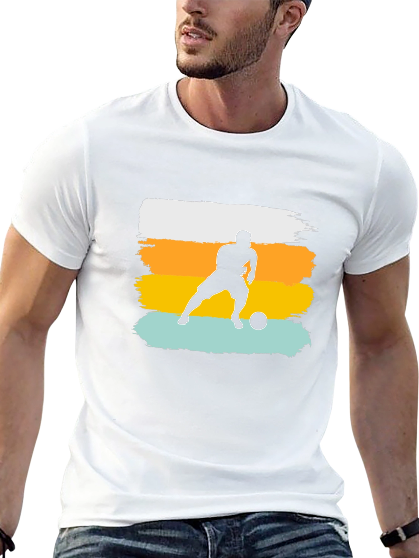 Soccer Player Graphic Tee - Black Cotton Casual Shirt