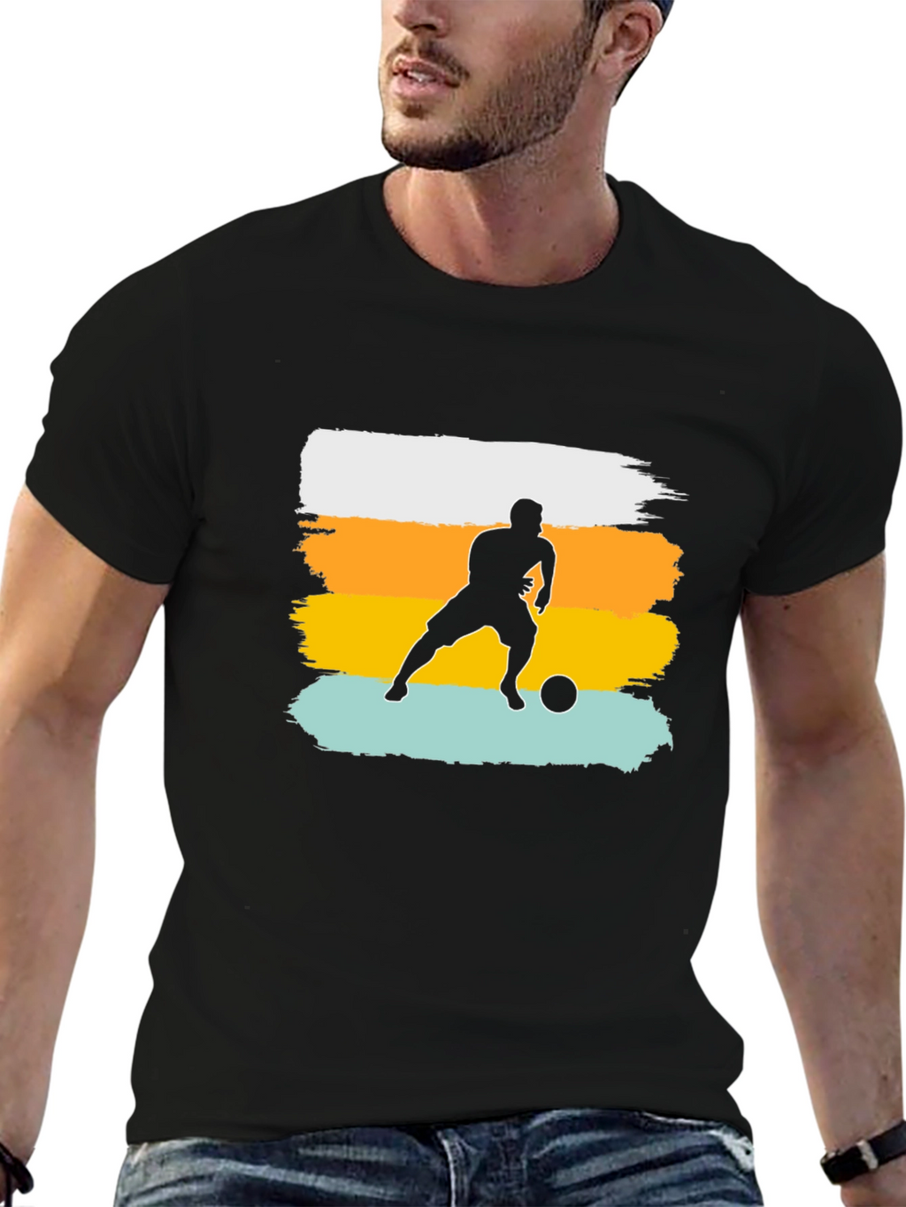 Soccer Player Graphic Tee - Black Cotton Casual Shirt