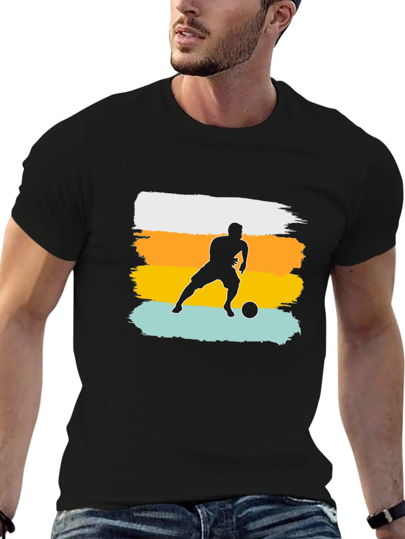 Soccer Player Graphic Tee - Black Cotton Casual Shirt