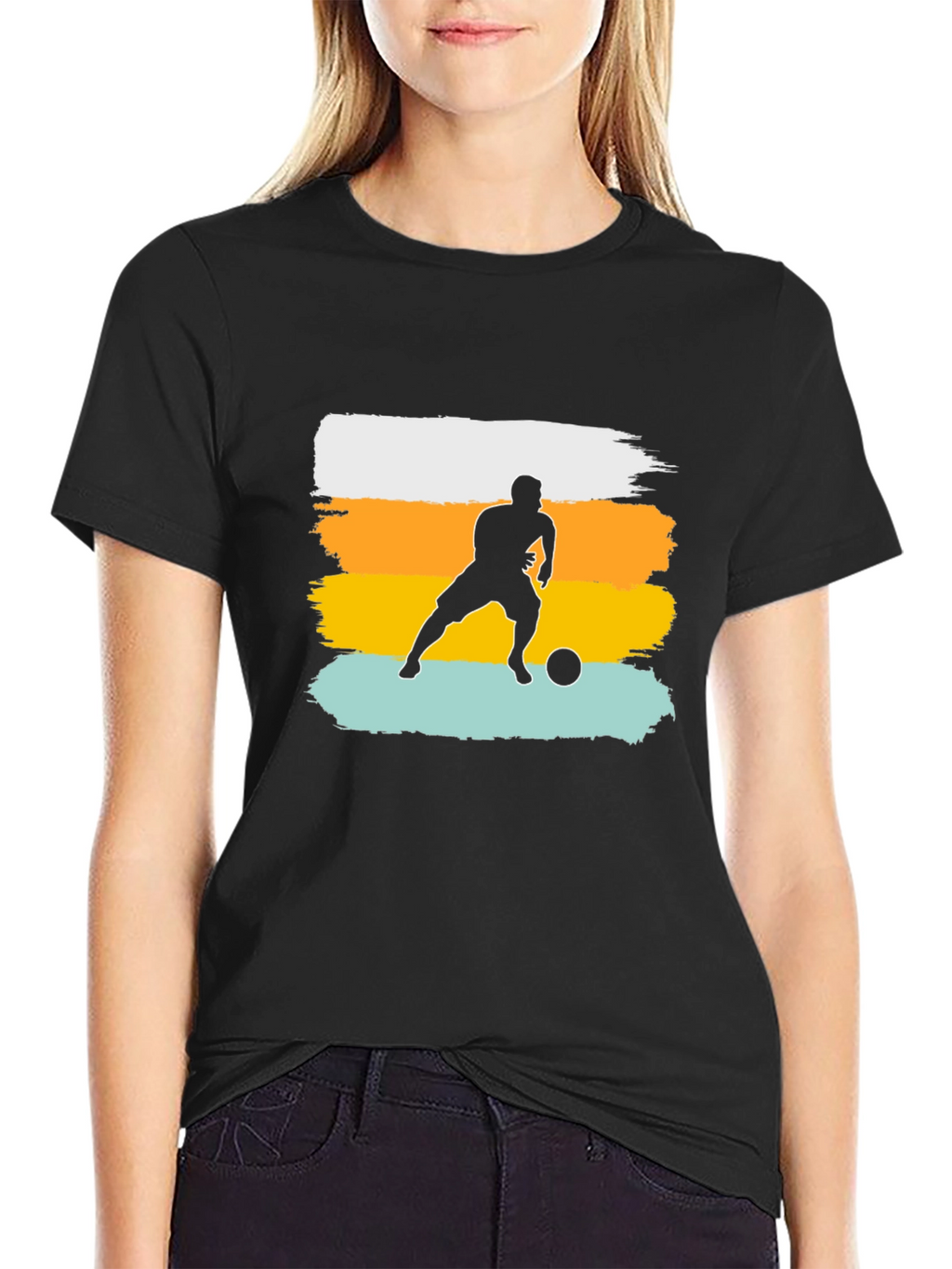 Soccer Player Graphic Tee - Black Cotton Casual Shirt