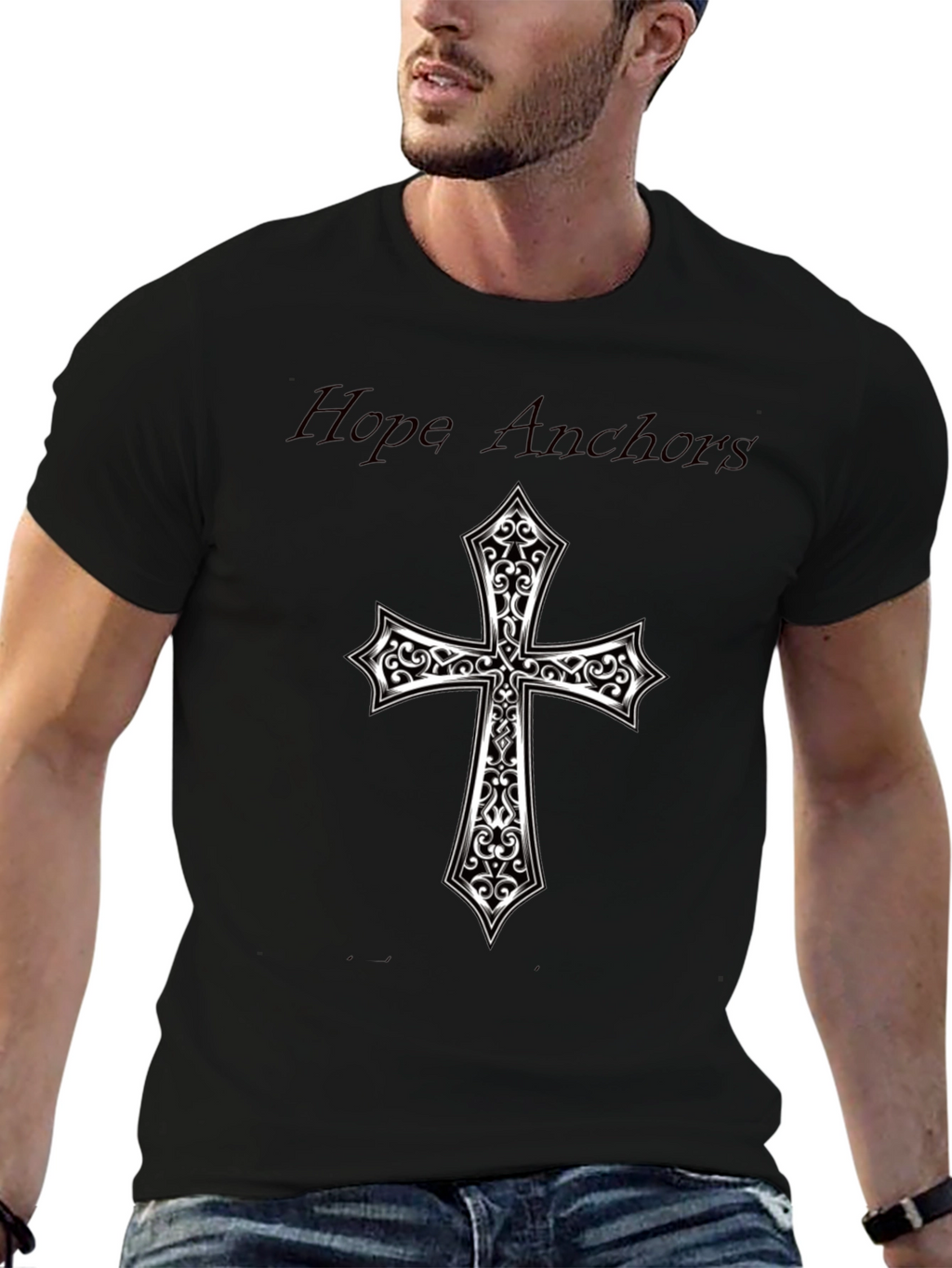 Hope Anchors Cross Graphic Black Tee