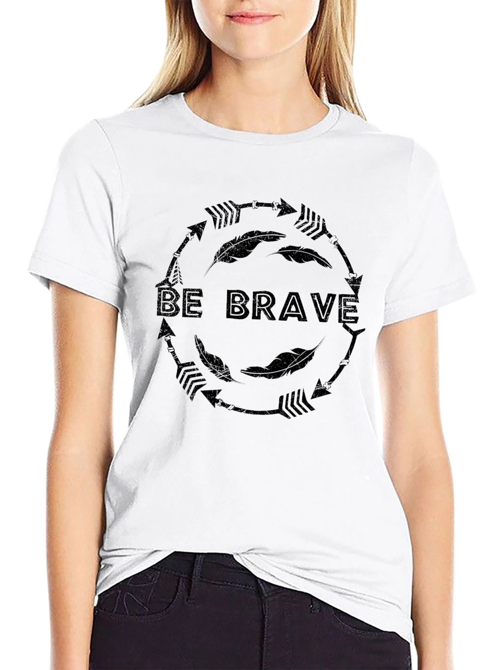Be Brave Arrow Feather Graphic Black T-Shirt