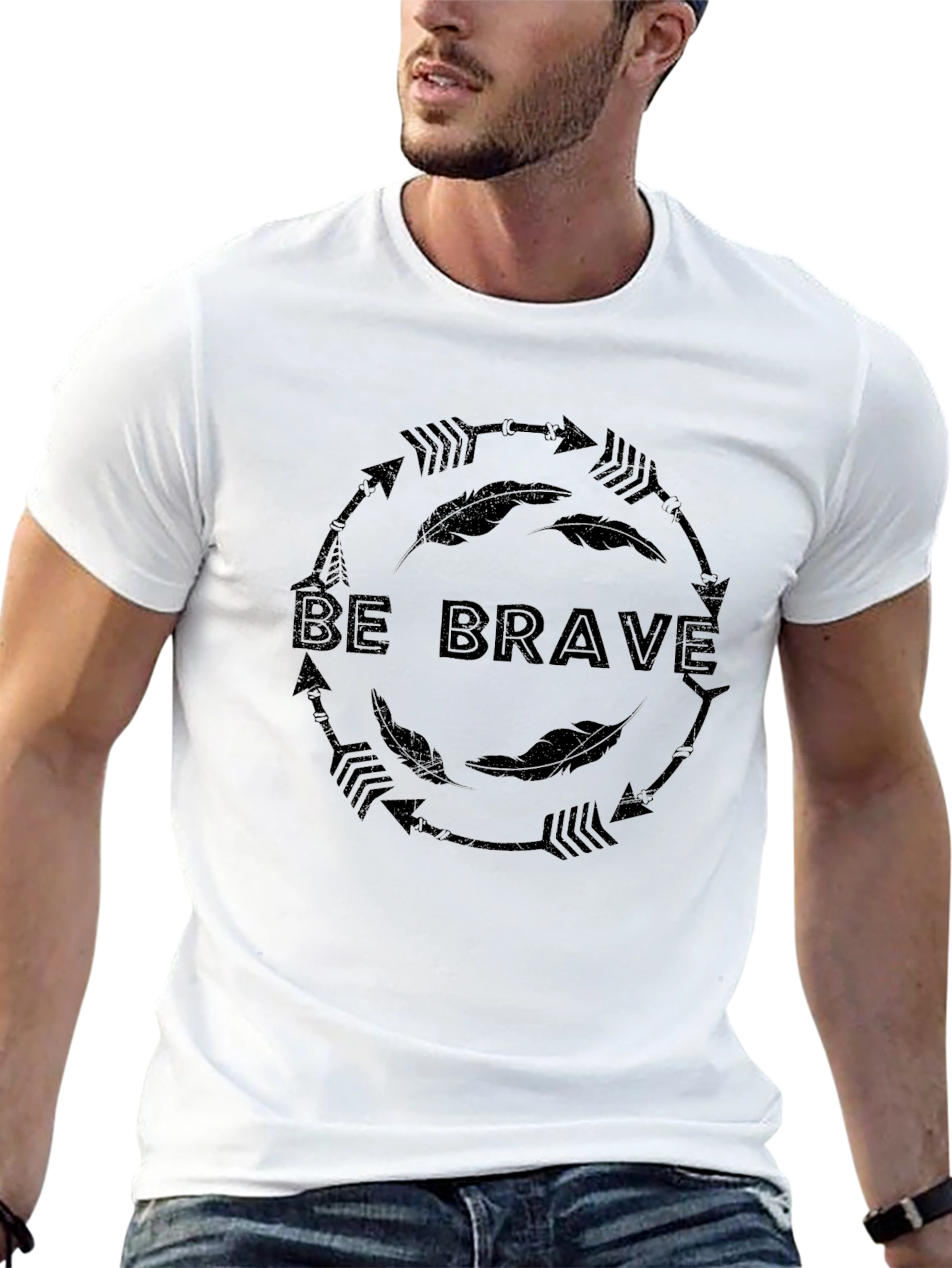 Be Brave Arrow Feather Graphic Black T-Shirt