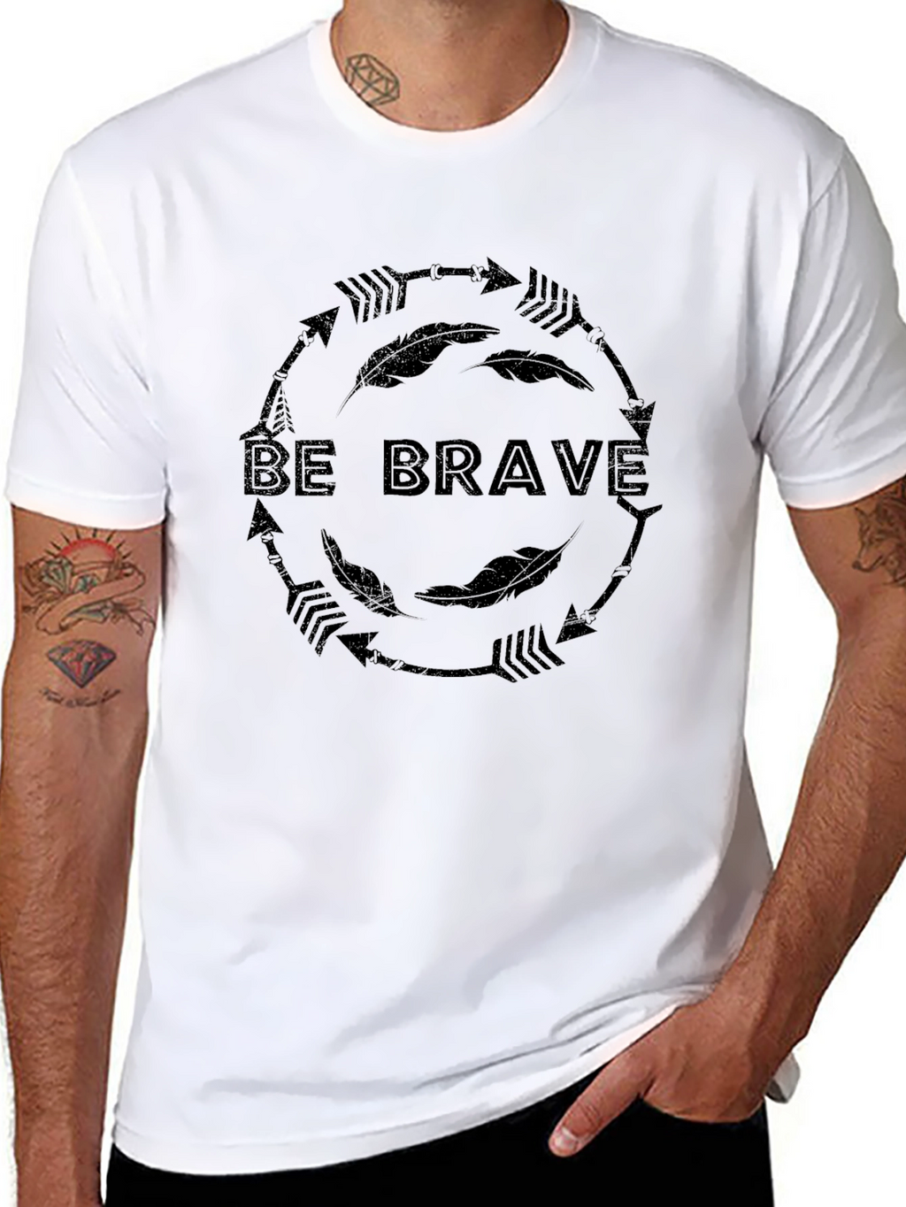 Be Brave Arrow Feather Graphic Black T-Shirt