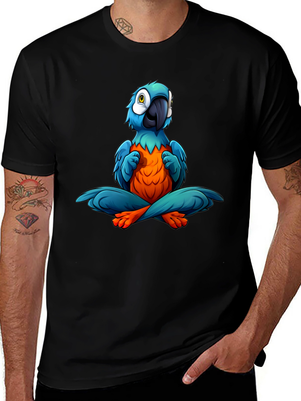 Yoga Parrot T-Shirt - Black Cotton Tee