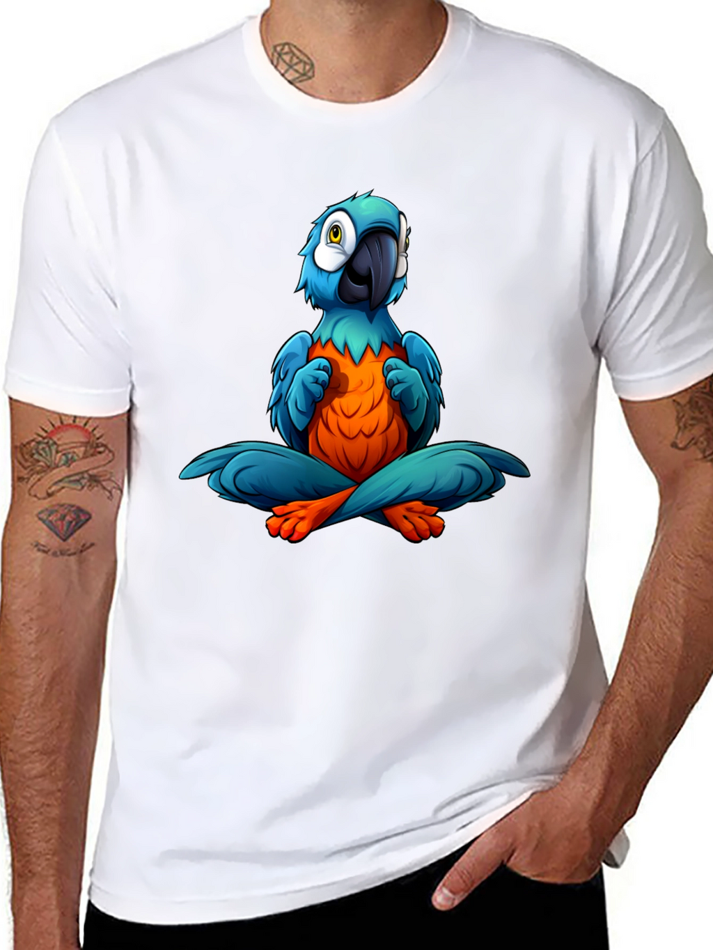 Yoga Parrot T-Shirt - Black Cotton Tee