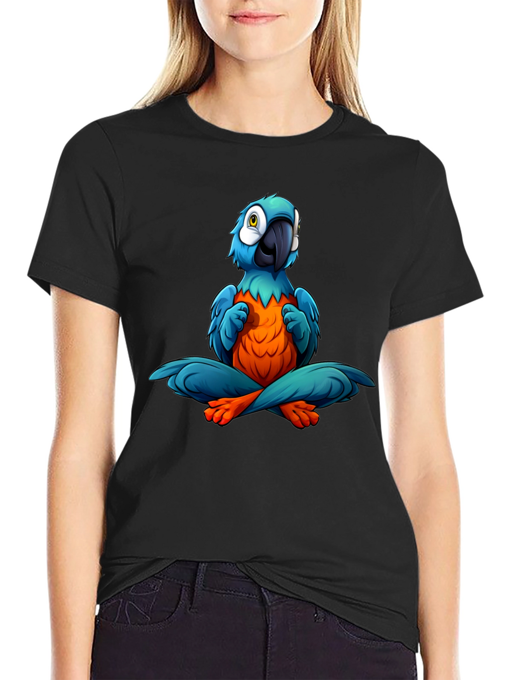 Yoga Parrot T-Shirt - Black Cotton Tee