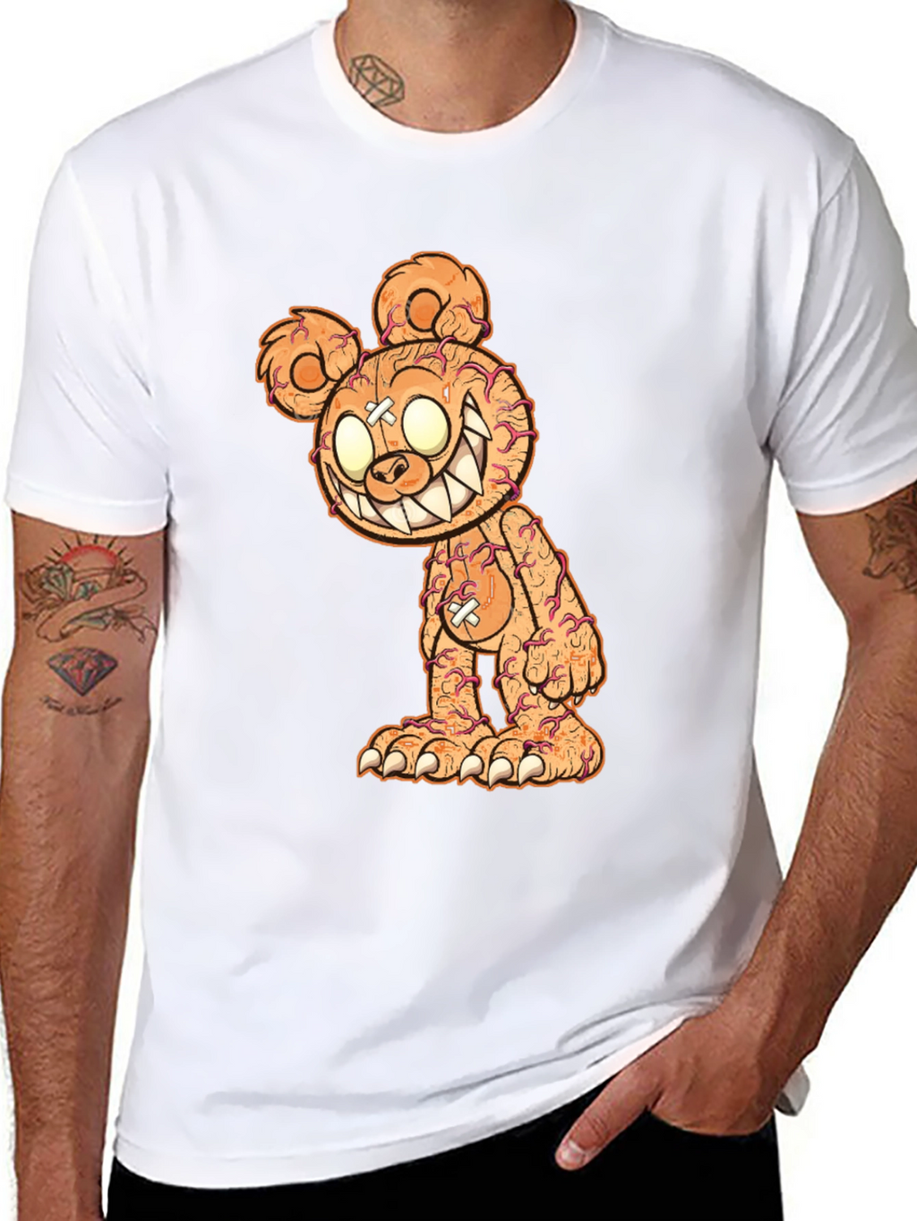Creepy Bear Graphic Tee - Black Cotton T-Shirt