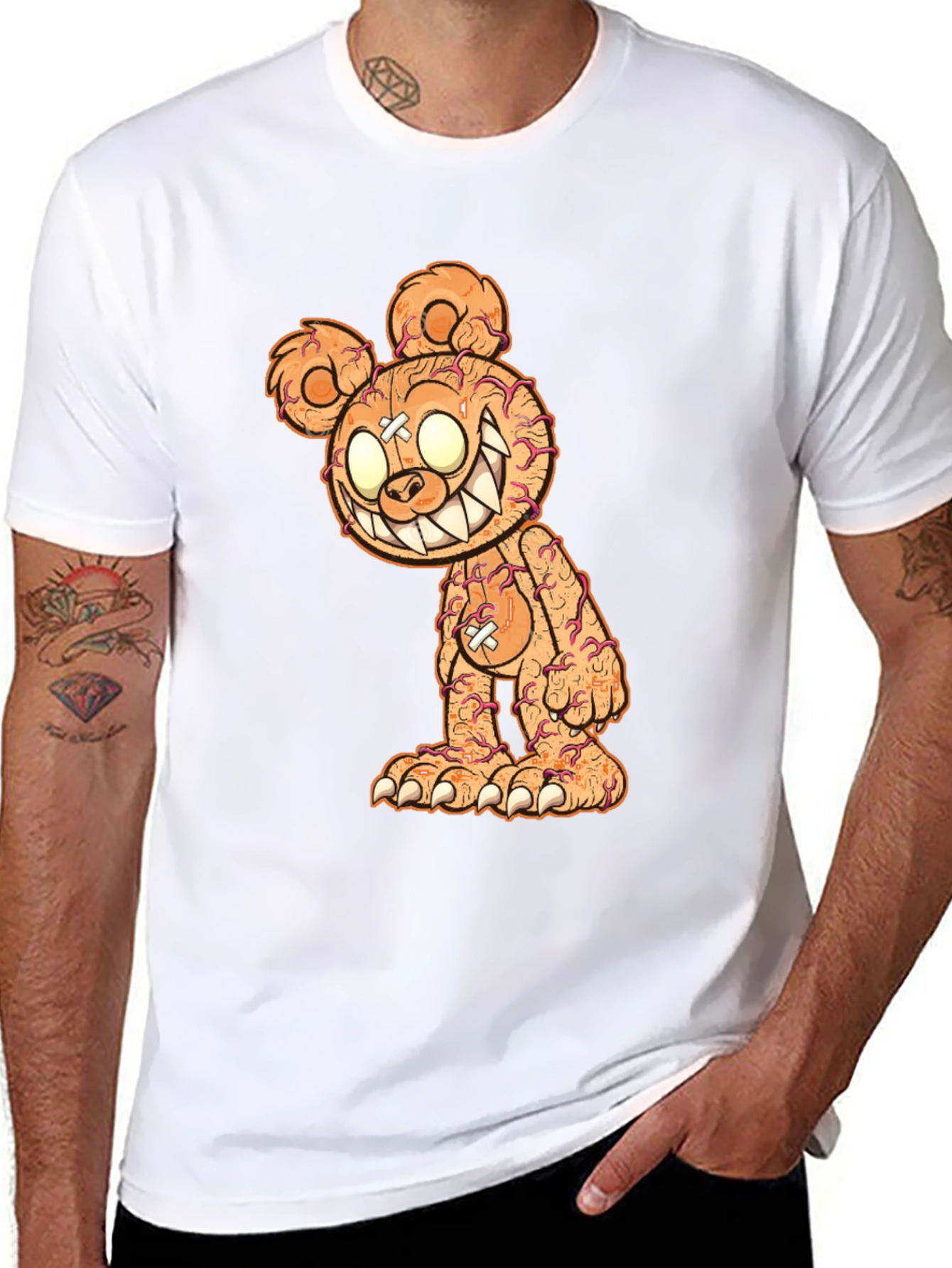 Creepy Bear Graphic Tee - Black Cotton T-Shirt