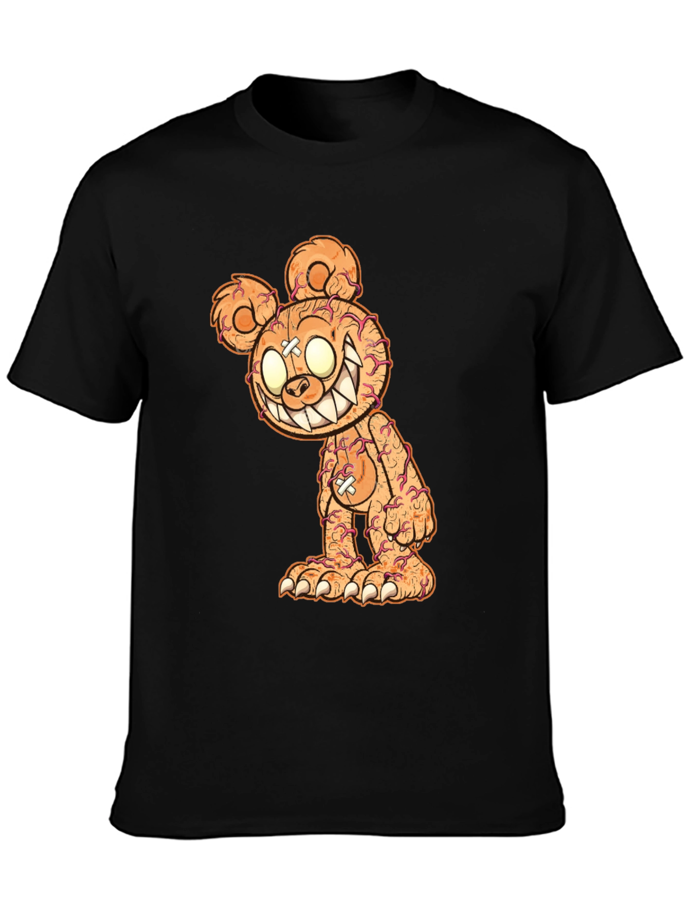 Creepy Bear Graphic Tee - Black Cotton T-Shirt
