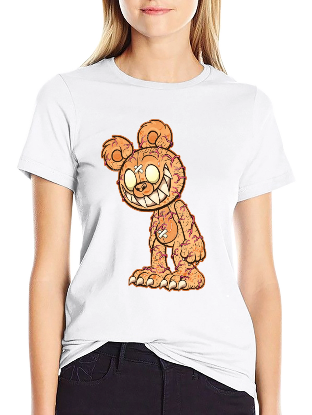 Creepy Bear Graphic Tee - Black Cotton T-Shirt