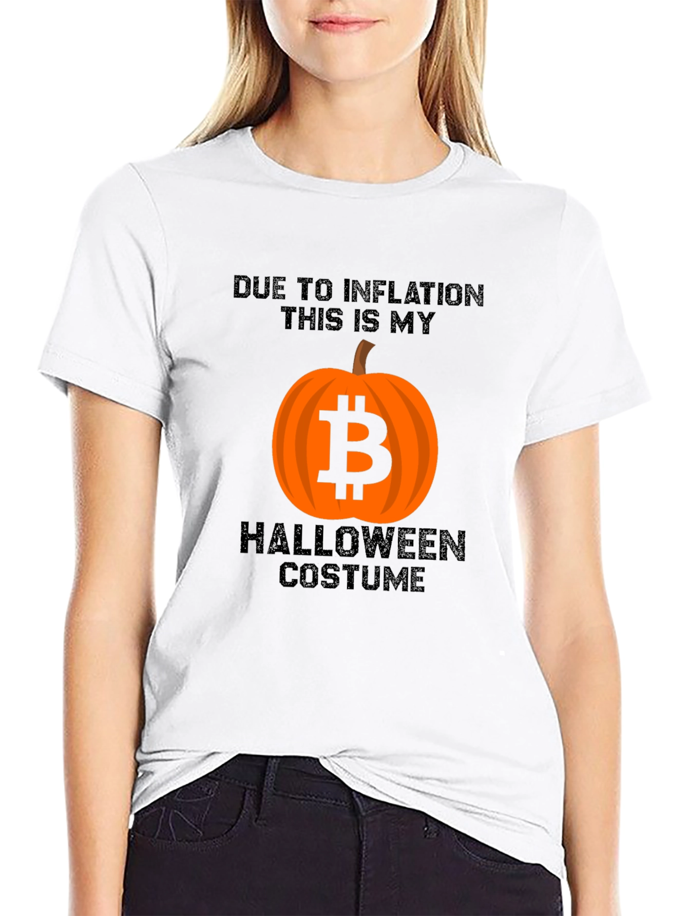 Bitcoin Pumpkin Inflation Halloween Costume Black T-Shirt