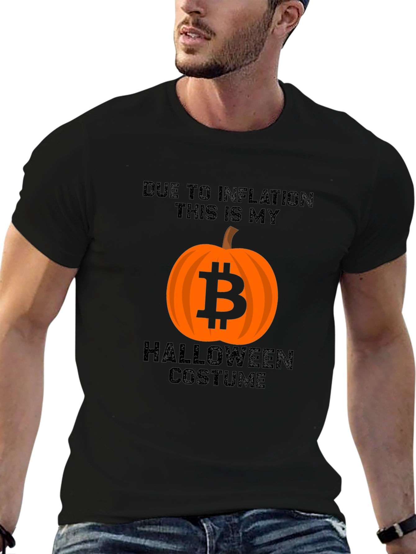 Bitcoin Pumpkin Inflation Halloween Costume Black T-Shirt